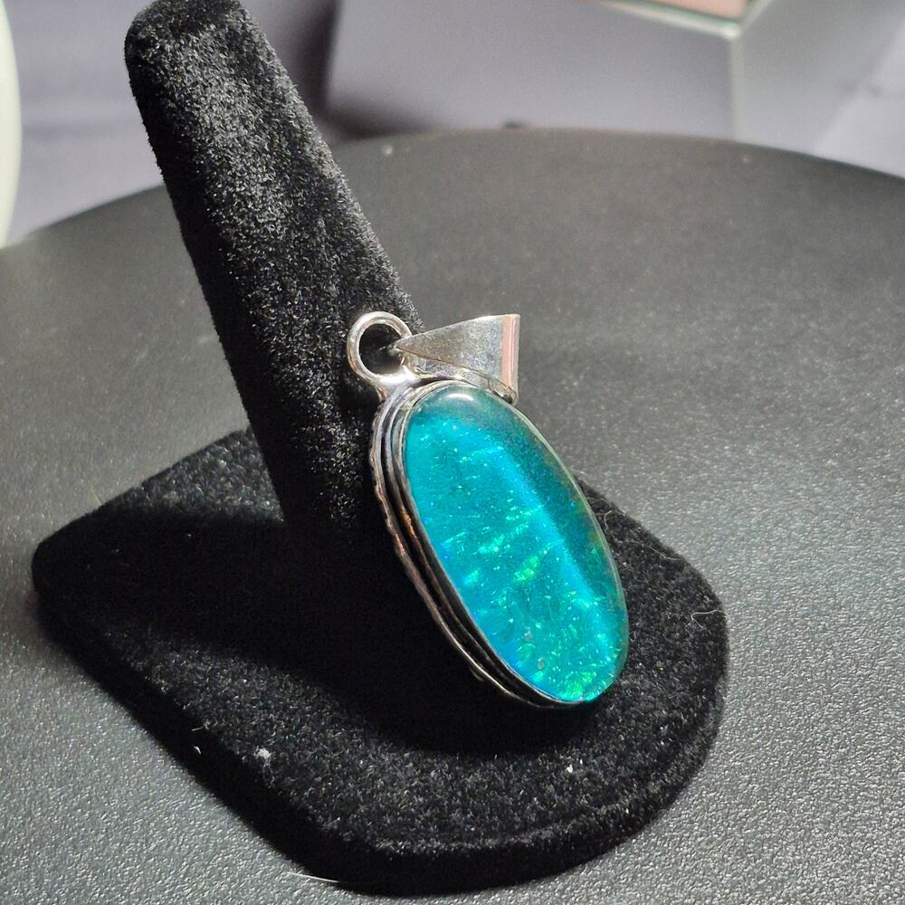 1" Handcrafted Lab Fire Opal Pendant, 925 Silver, Free 18" SS Chain (4 Styles)
